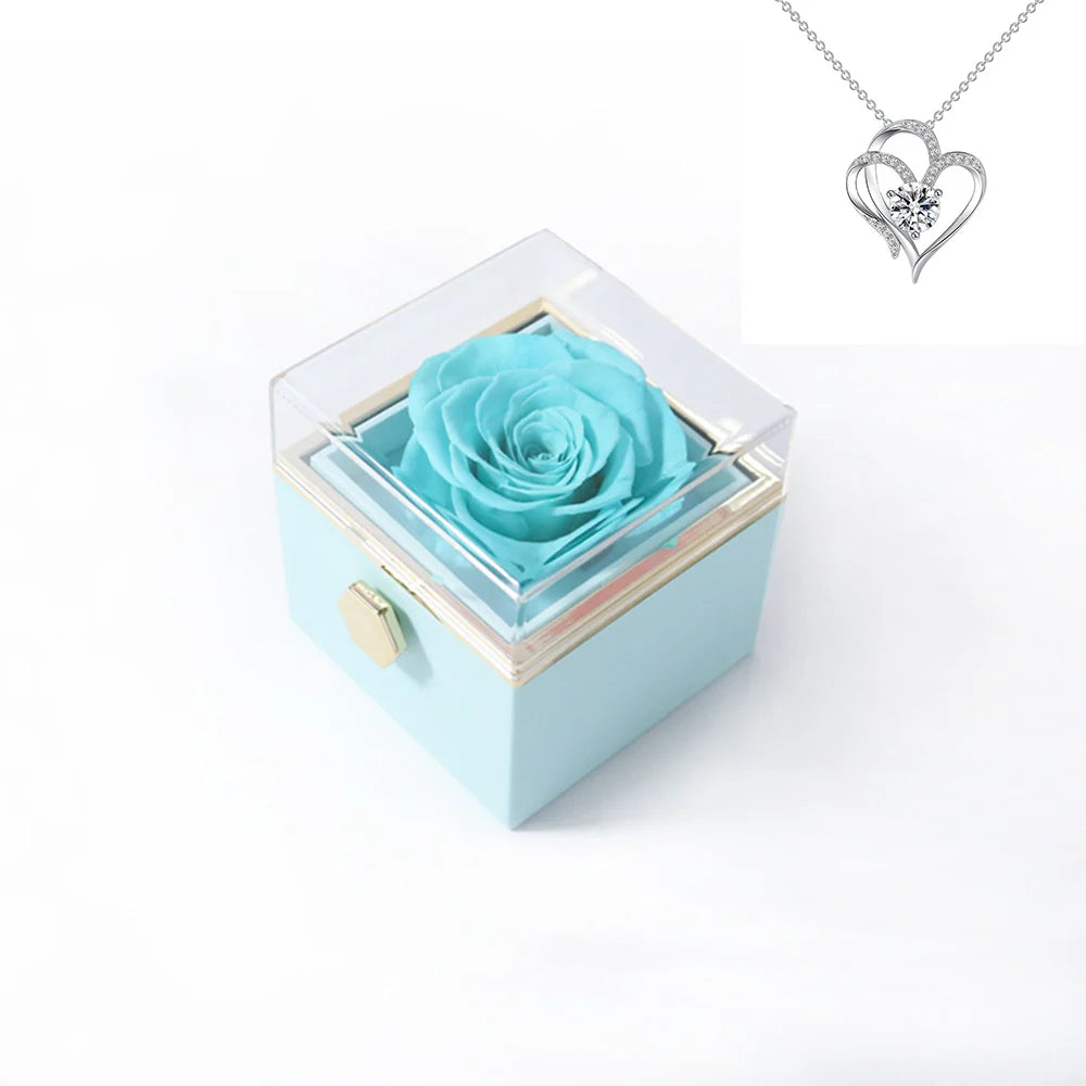 Elegant Rotating Rose Gift Box with Acrylic Jewelry Holder – Preserved Silk Flower Arrangement for Girlfriend, Mother, Valentine's Day & Christmas Gifts | Brand: KDLXG