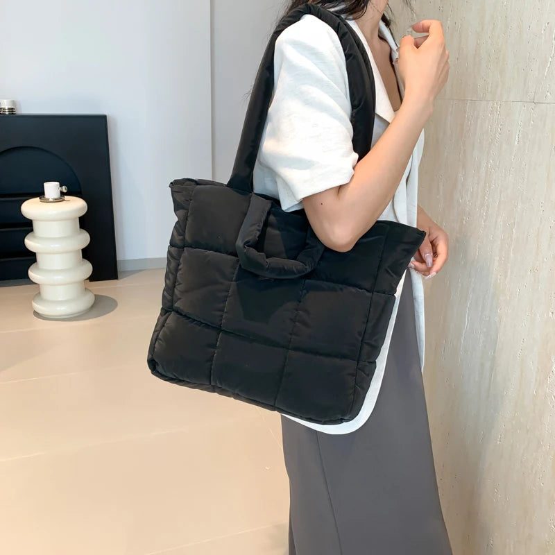 Puffer Tote Bag for Women Lightweight Down Cotton Padded Crossbody Bag Large Capacity Handbag Puffy Purse for Shopping Travel 