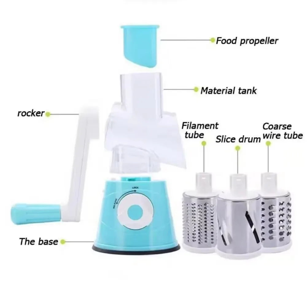 Manual Rotary Grater & Vegetable Slicer - Stainless Steel Multi-Function Kitchen Tool