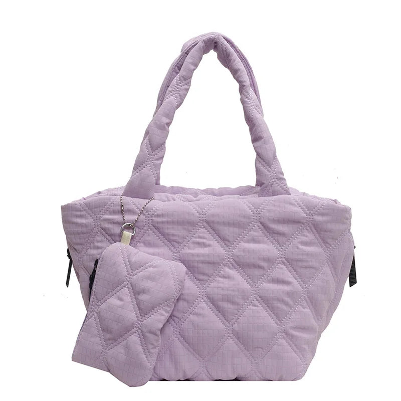 Puffer Tote Bag for Women Lightweight Down Cotton Padded Crossbody Bag Large Capacity Handbag Puffy Purse for Shopping Travel 