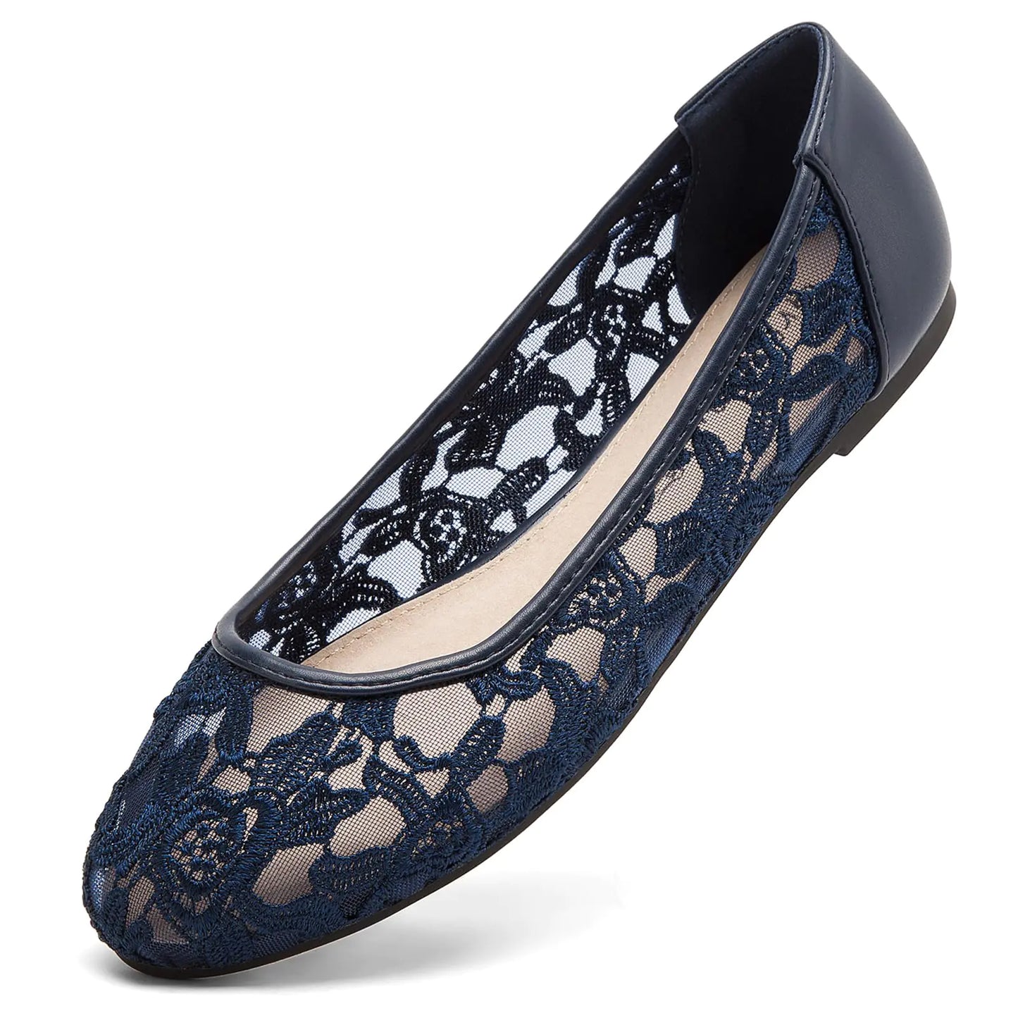 Greatonu Women Shoes Navy Cut Out Slip On Synthetic Loafers Lace Ballet Flats 8 US