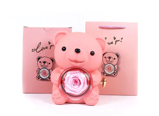 Rotating Rose Teddy Bear Gift Box