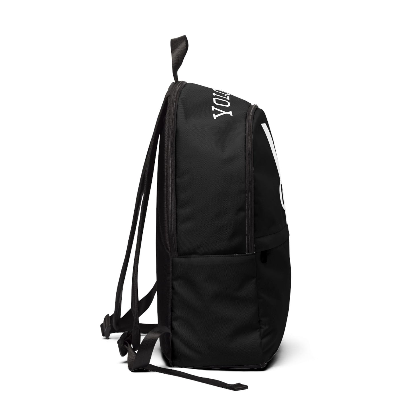 VNYO Logo Backpack - Black Fabric Daypack with 'YOLO-NONE' Accent