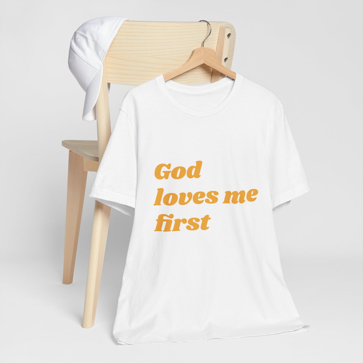 Unisex Inspirational Tee, God Loves Me First Shirt, Faith-based Apparel, Gift for Believers, Religious T-shirt, Summer Casual Wear