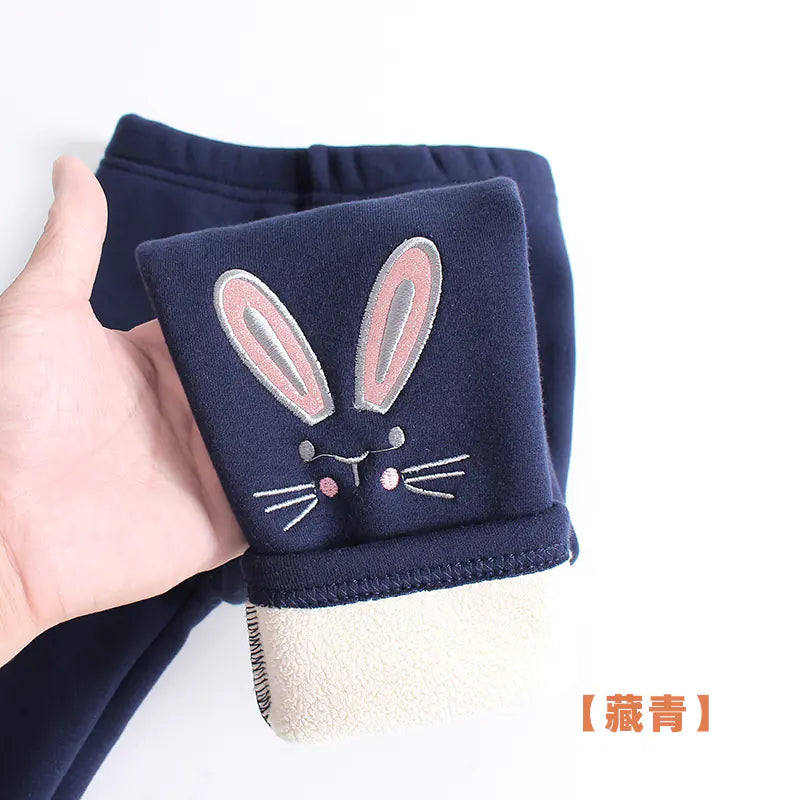 Winter Fleece-Lined Cotton Leggings for Girls
