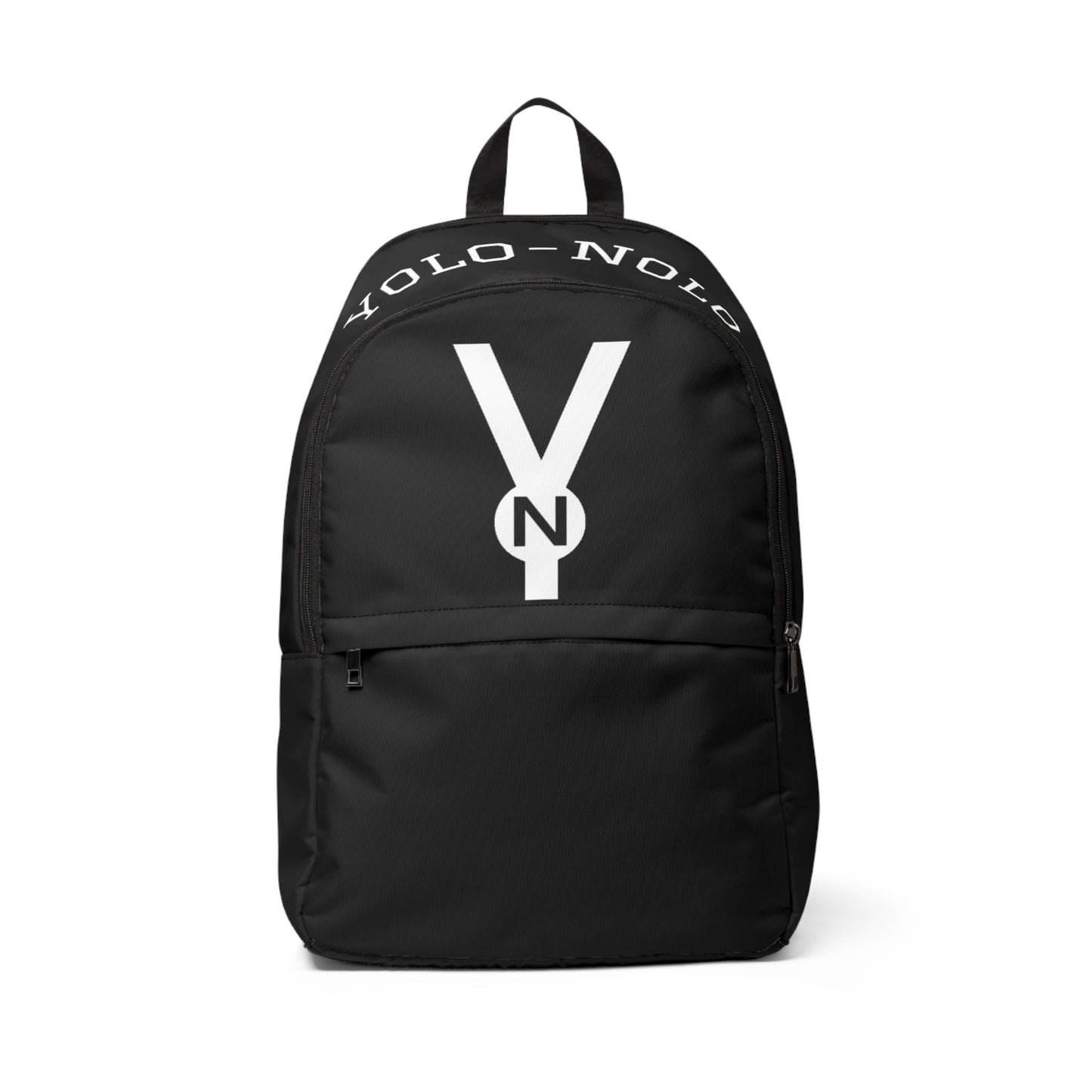 VNYO Logo Backpack - Black Fabric Daypack with 'YOLO-NONE' Accent