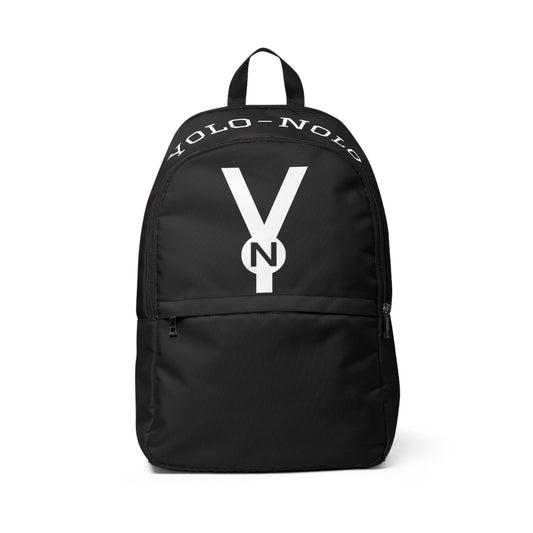 VNYO Logo Backpack - Black Fabric Daypack with 'YOLO-NONE' Accent