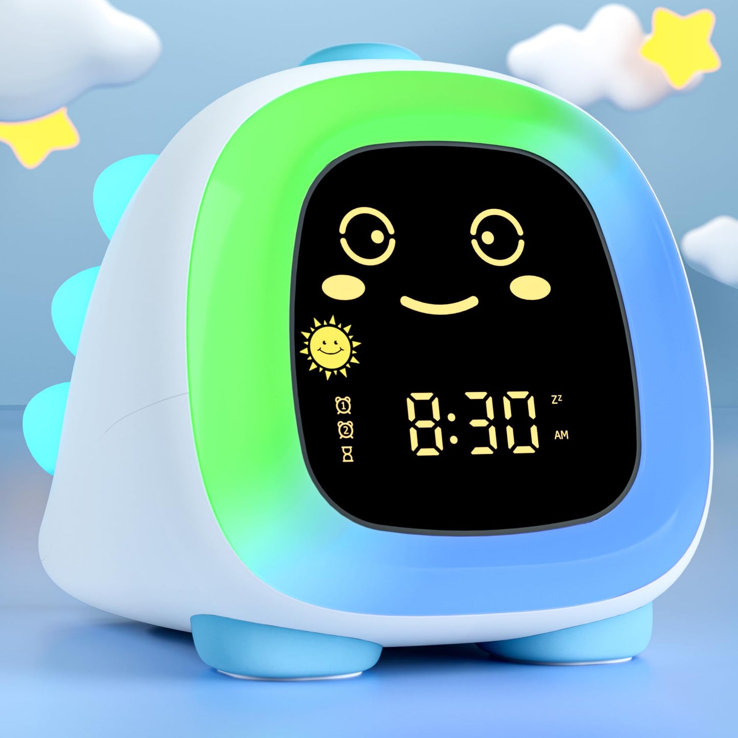 winshine Dinosaur Kids Alarm Clock OK to Wake Clock with Night Light for Kids Stay in Bed Clock Sleep Training Nap Timer Cute Kids Room Decor Gift Ideas for Kids Toddler Boy Girl (Blue)