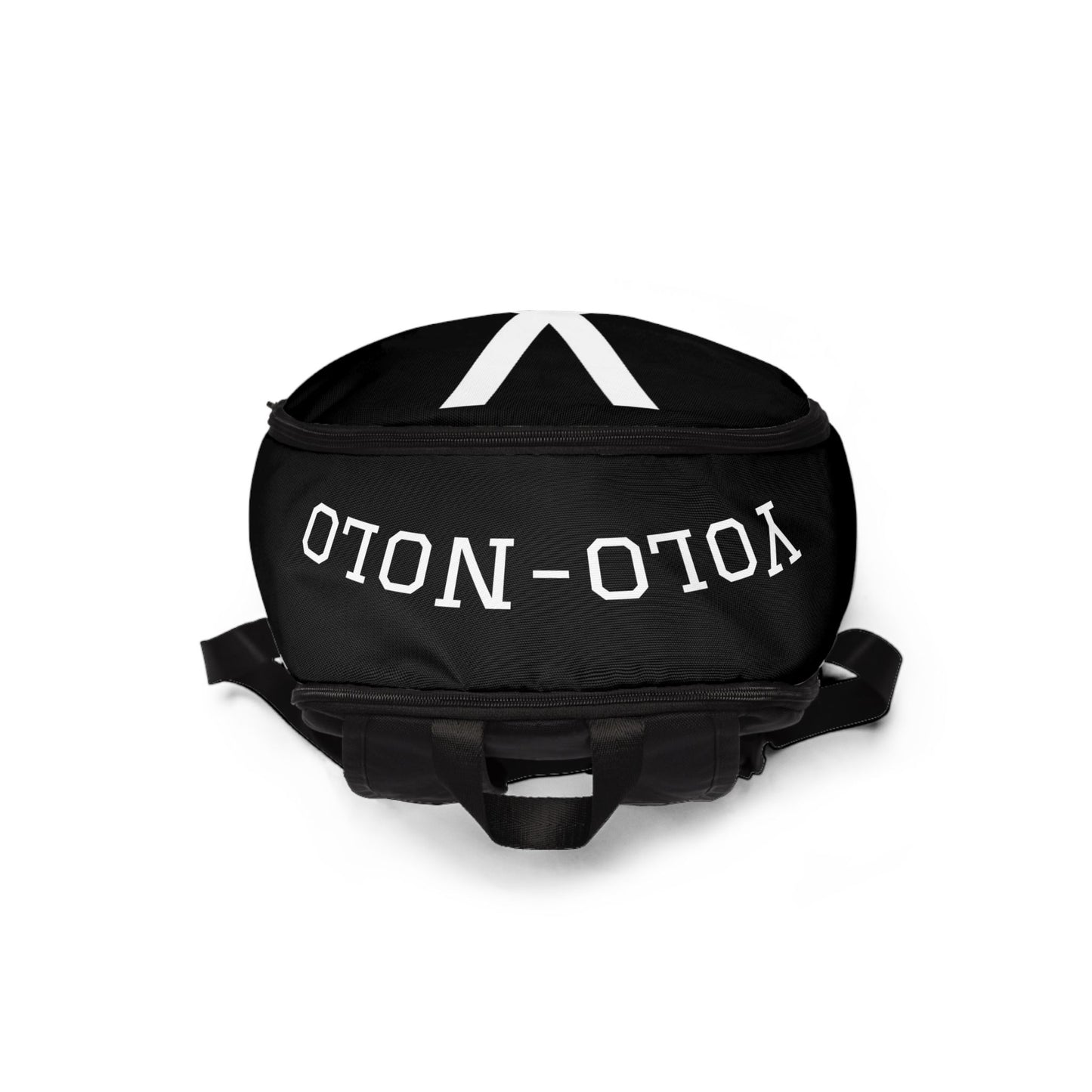VNYO Logo Backpack - Black Fabric Daypack with 'YOLO-NONE' Accent