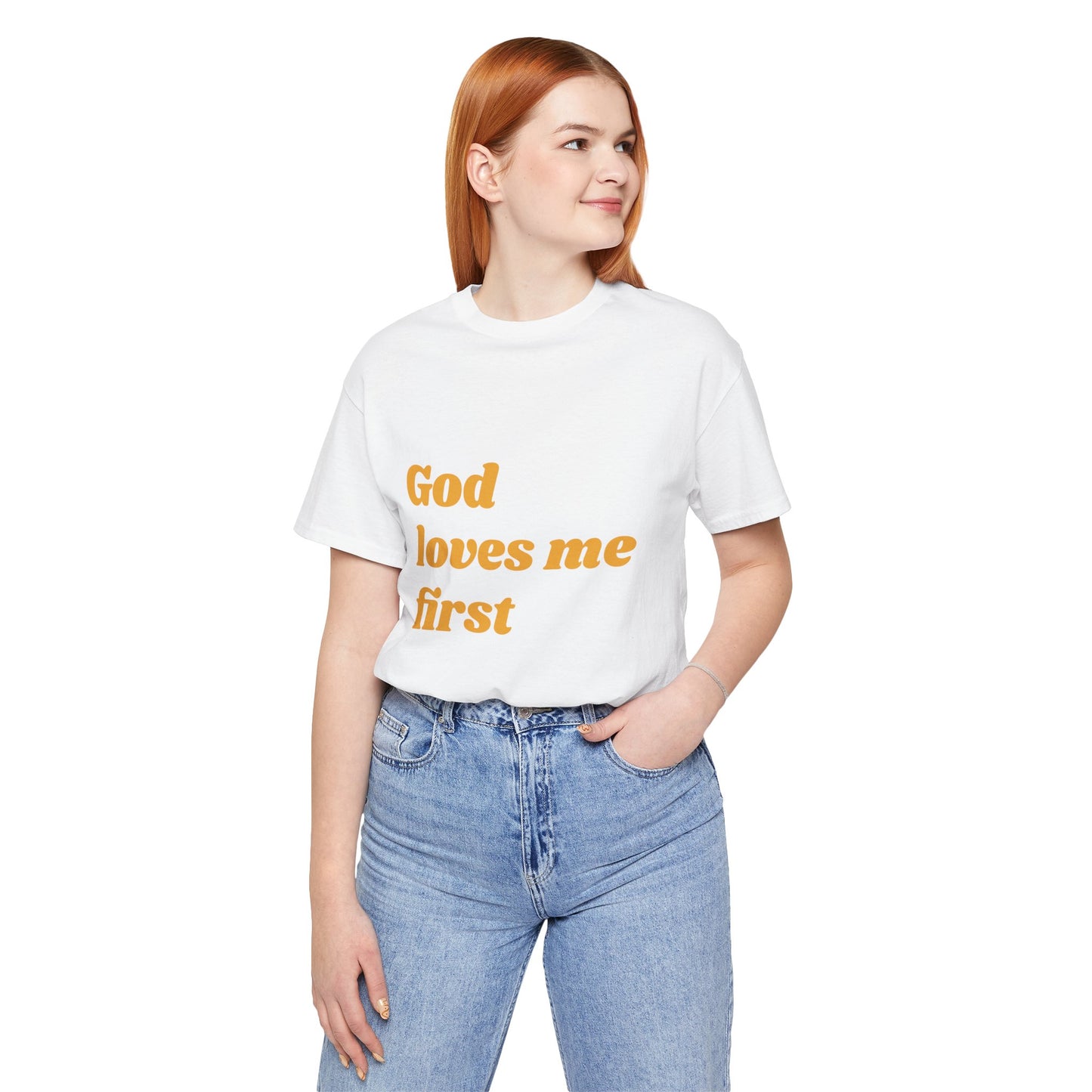Unisex Inspirational Tee, God Loves Me First Shirt, Faith-based Apparel, Gift for Believers, Religious T-shirt, Summer Casual Wear