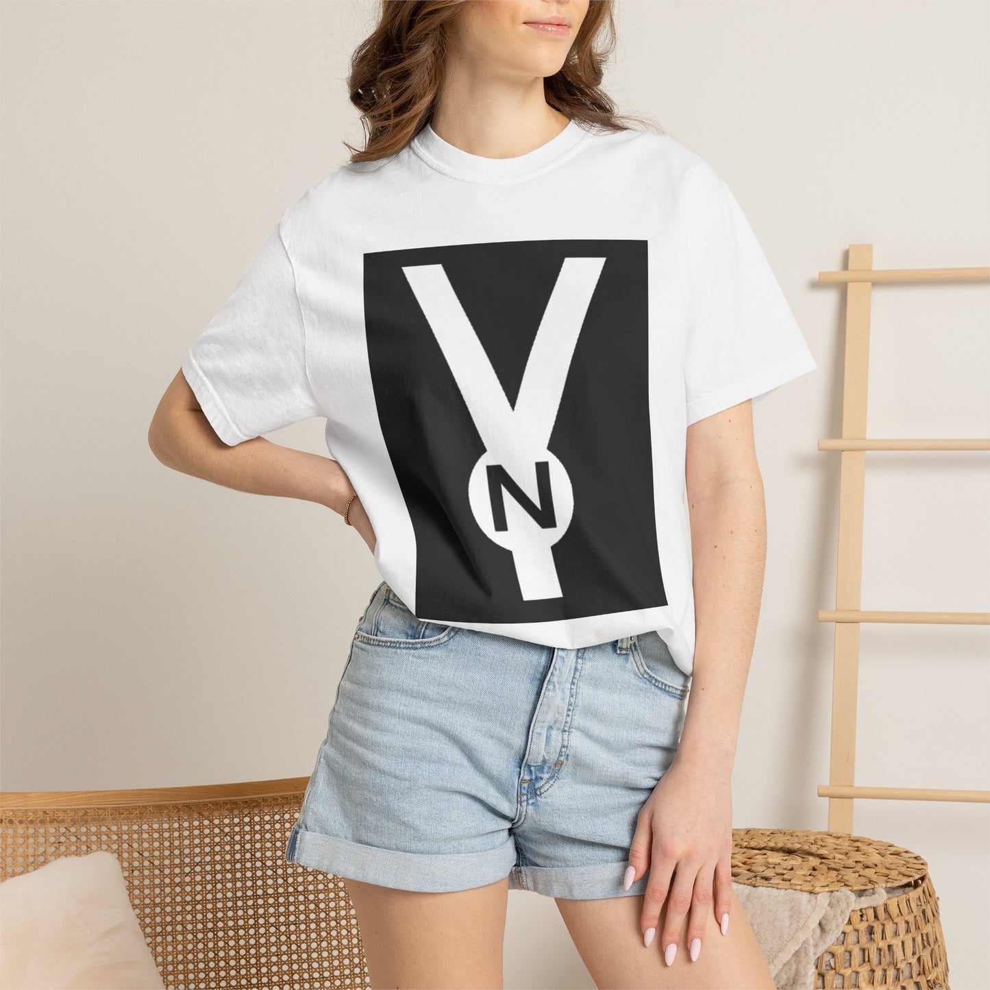 T-Shirt - Bold 'Y' Logo Graphic Tee (Black Square with N Emblem)