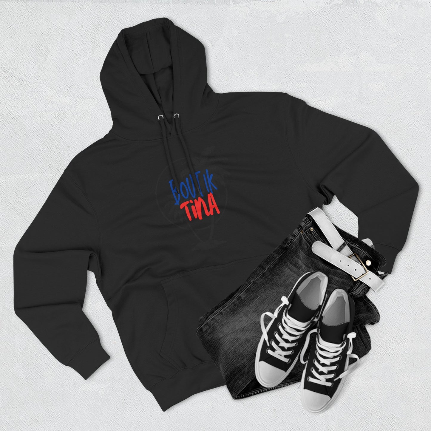 Hoodie — Built Like Tina Graphic Pullover (Patriotic Red & Blue)