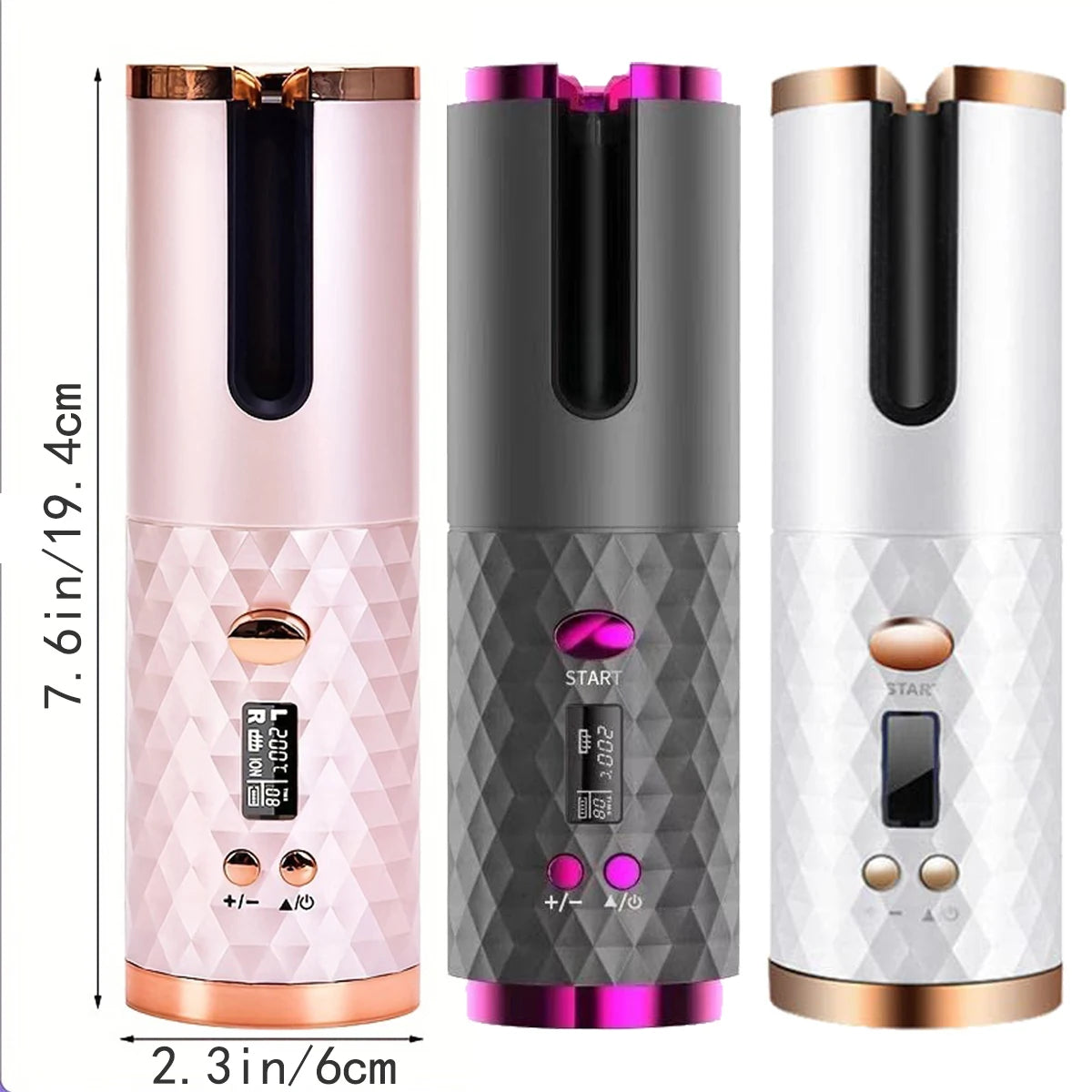 Cordless Automatic Hair Curler with LCD Display – 6 Temperature Modes, Rotating Ceramic Barrel for Effortless Waves & Curls