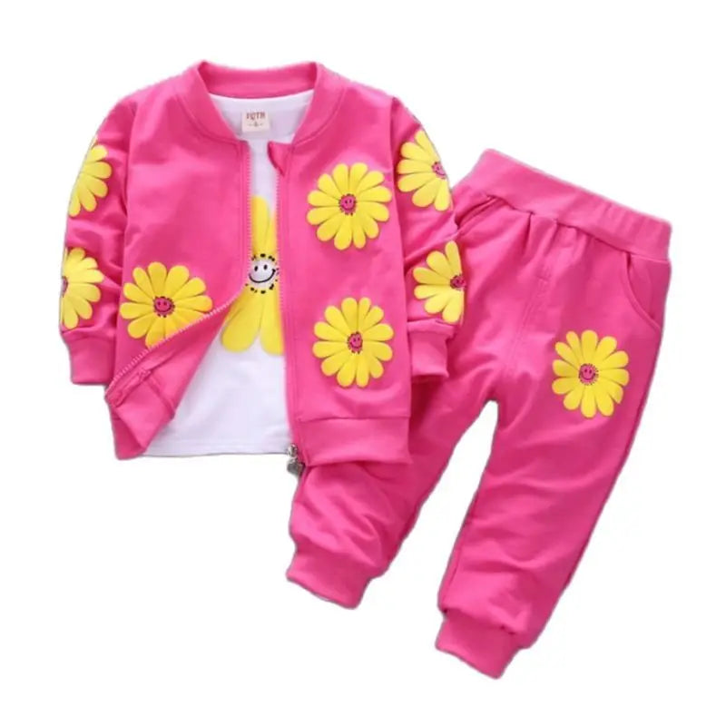 Children's Garment Spring And Autumn New Girl Pure Cotton Printing Three-piece Child Suit 0-4y