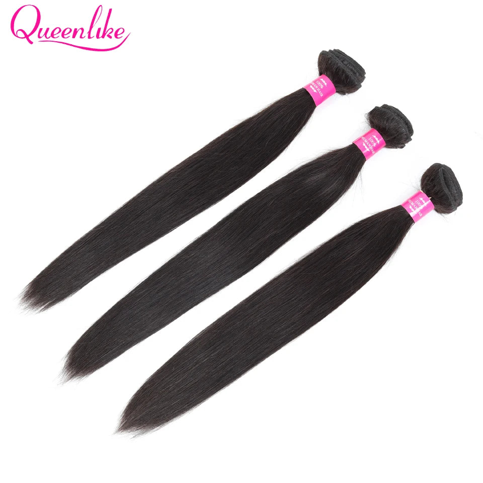 Queenlike 30inch Straight Human Hair Bundles With Closure Brazilian Raw Hair Weave Bundles With 2x6 Deep Kim Closure and Bundles