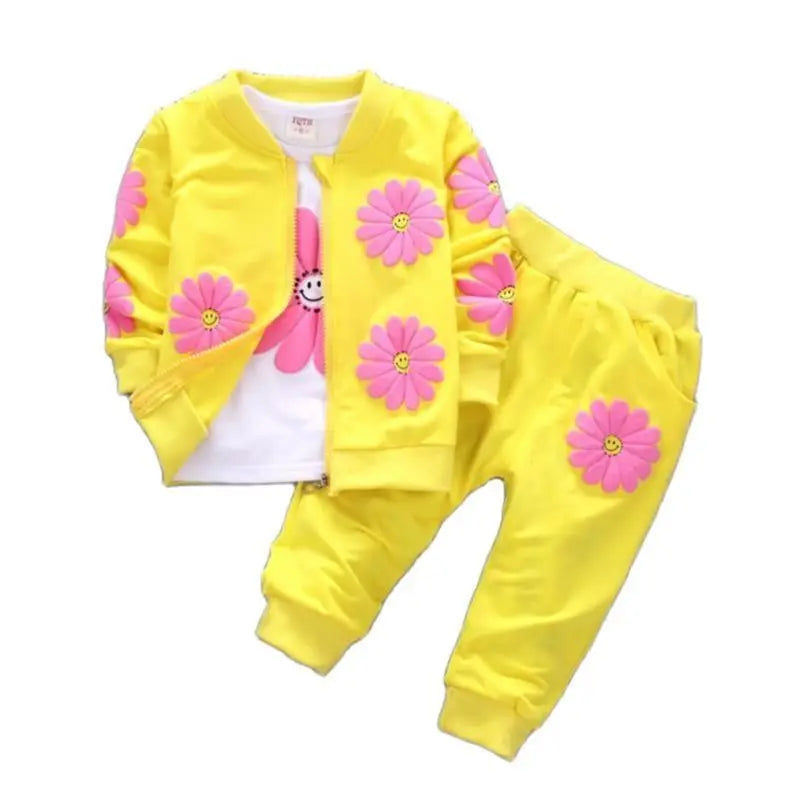 Children's Garment Spring And Autumn New Girl Pure Cotton Printing Three-piece Child Suit 0-4y