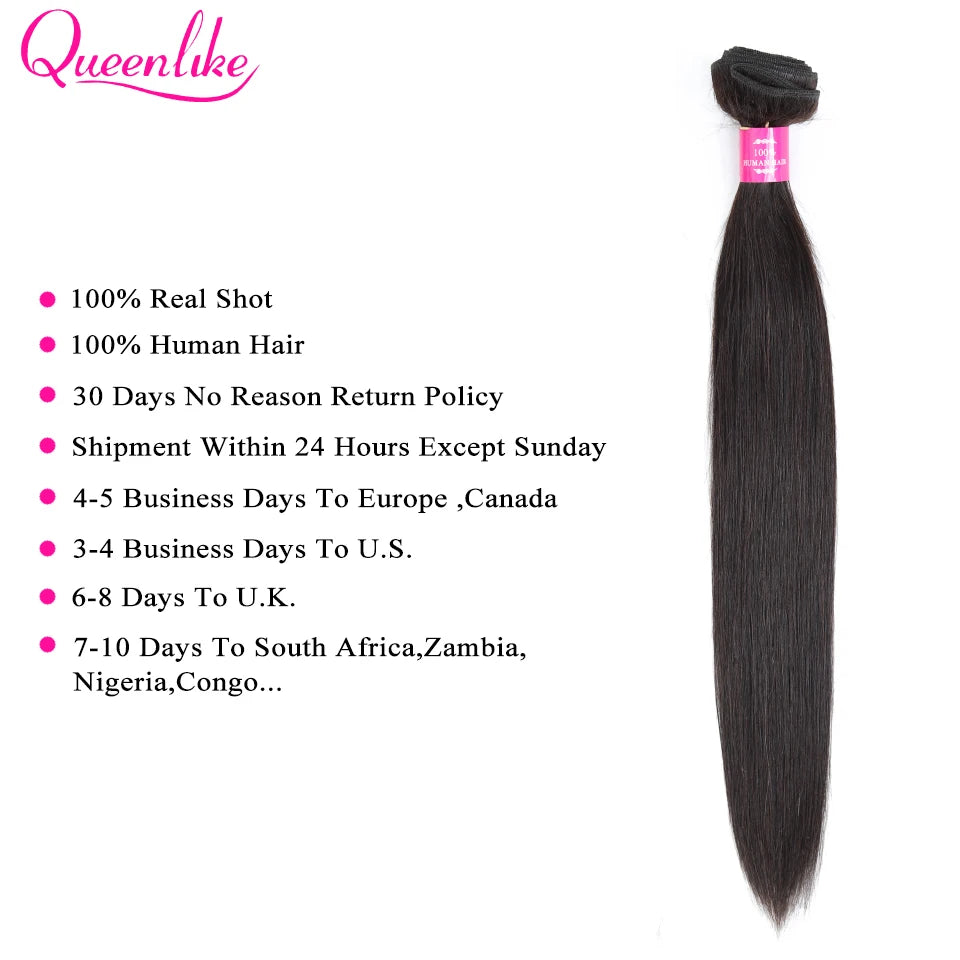 Queenlike 30inch Straight Human Hair Bundles With Closure Brazilian Raw Hair Weave Bundles With 2x6 Deep Kim Closure and Bundles