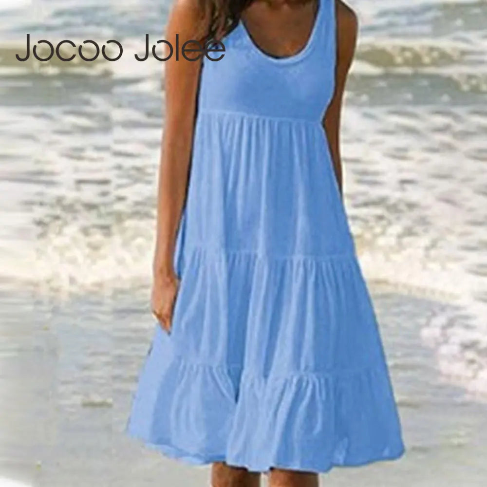 Jocoo Jolee Women Causual O Neck Sleeveless Ruffles