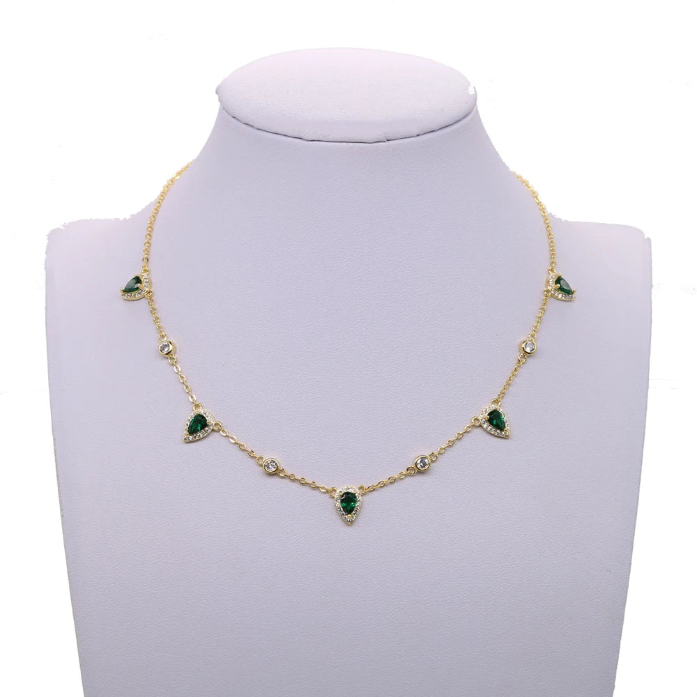 Boho Gold-Plated Pink Cubic Zirconia Choker | Elegant Geometric Pendant Necklace for Women