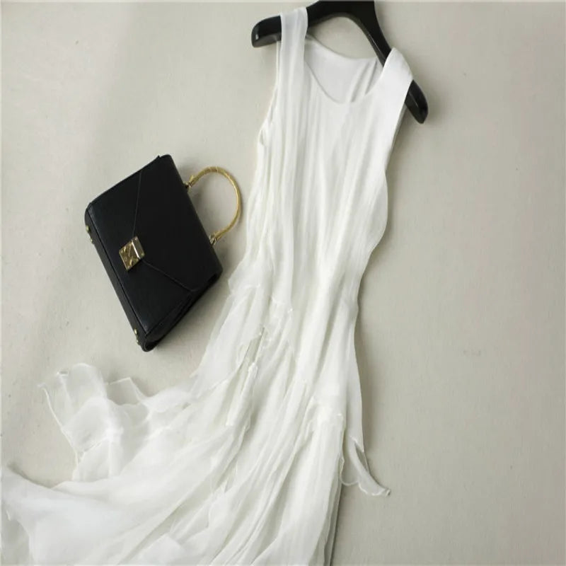 Elegant White Silk A-Line Dress for Women