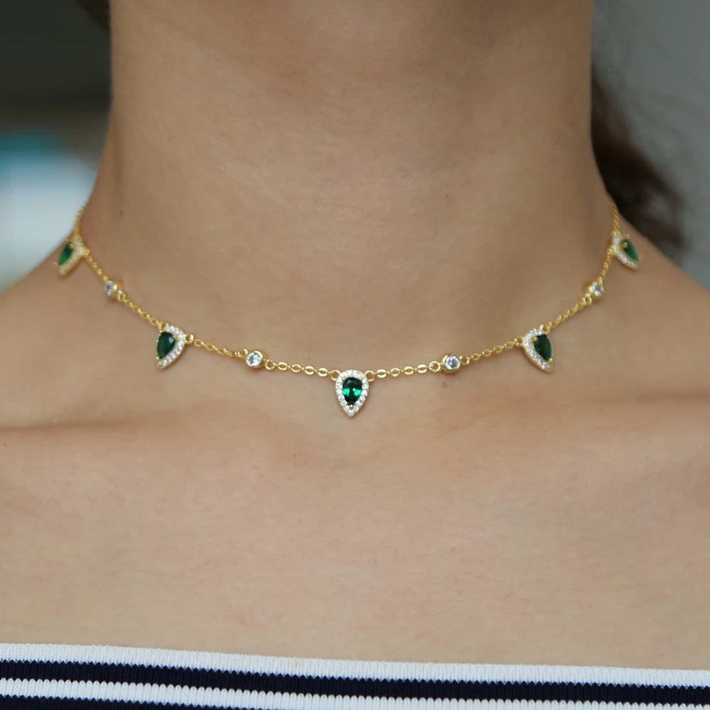 Boho Gold-Plated Pink Cubic Zirconia Choker | Elegant Geometric Pendant Necklace for Women
