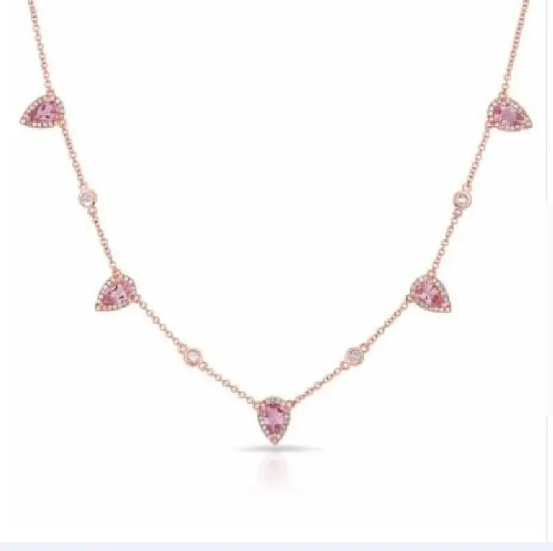 Boho Gold-Plated Pink Cubic Zirconia Choker | Elegant Geometric Pendant Necklace for Women