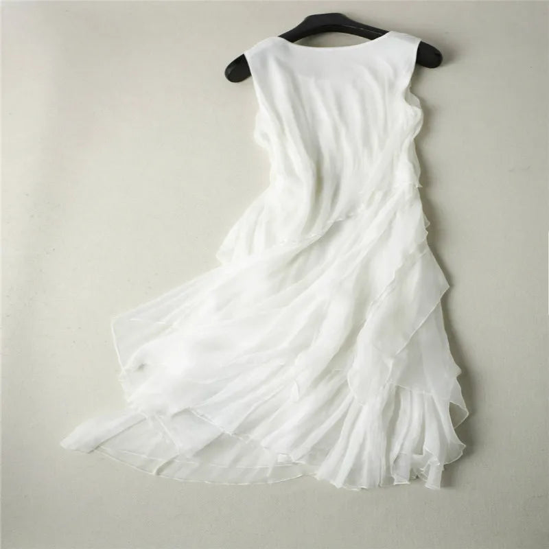 Elegant White Silk A-Line Dress for Women