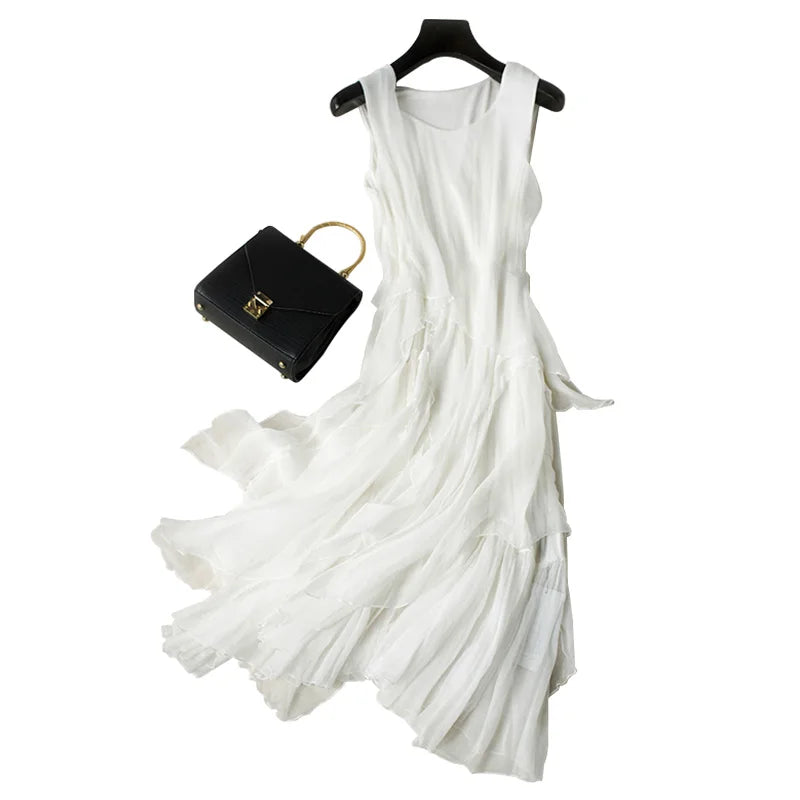 Elegant White Silk A-Line Dress for Women