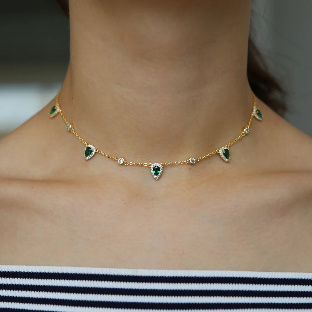 Boho Gold-Plated Pink Cubic Zirconia Choker | Elegant Geometric Pendant Necklace for Women