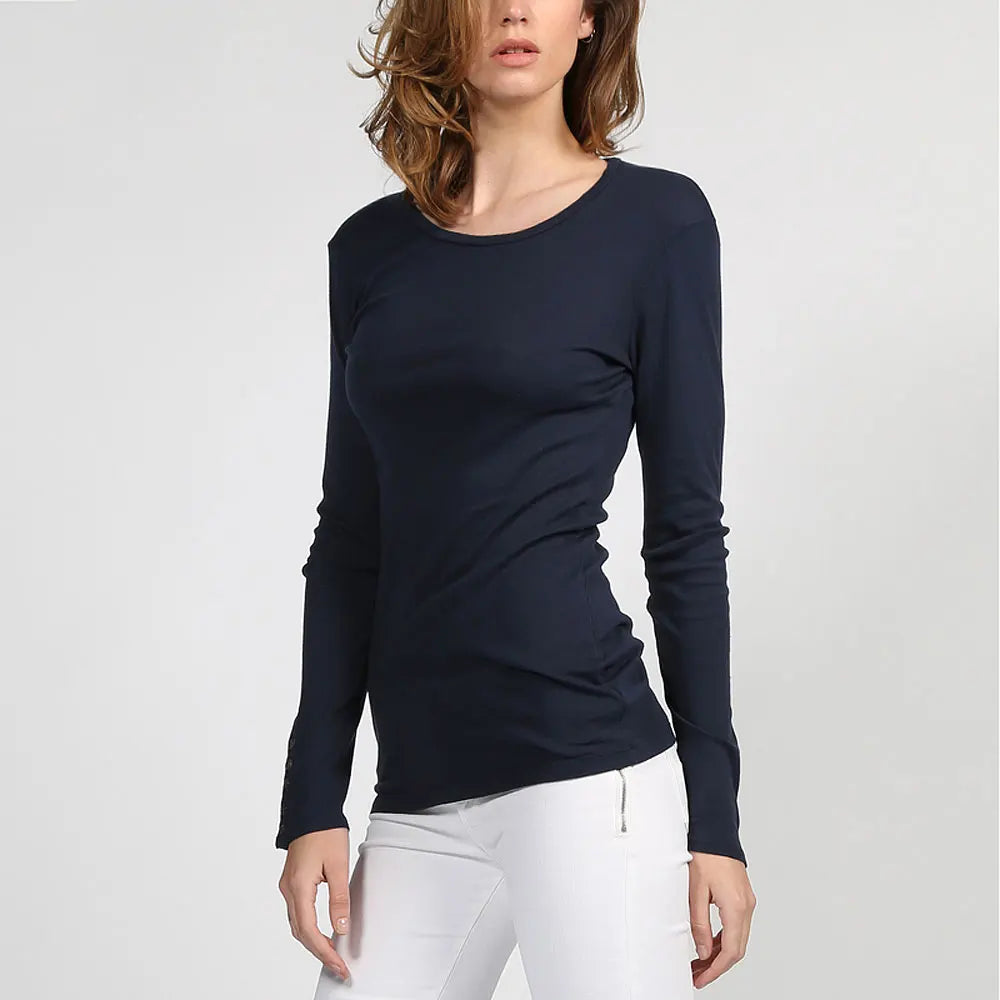 Women’s Cotton V-Neck Long Sleeve Tee – Casual Solid Colors