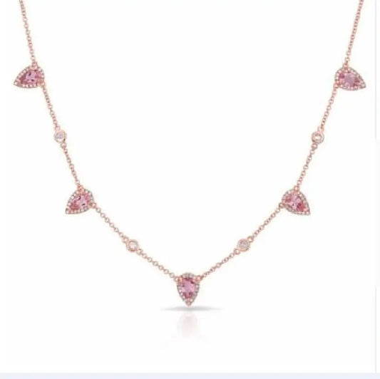 Boho Gold-Plated Pink Cubic Zirconia Choker | Elegant Geometric Pendant Necklace for Women