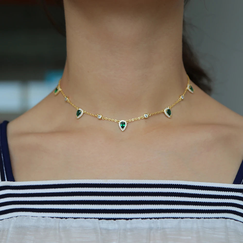 Boho Gold-Plated Pink Cubic Zirconia Choker | Elegant Geometric Pendant Necklace for Women