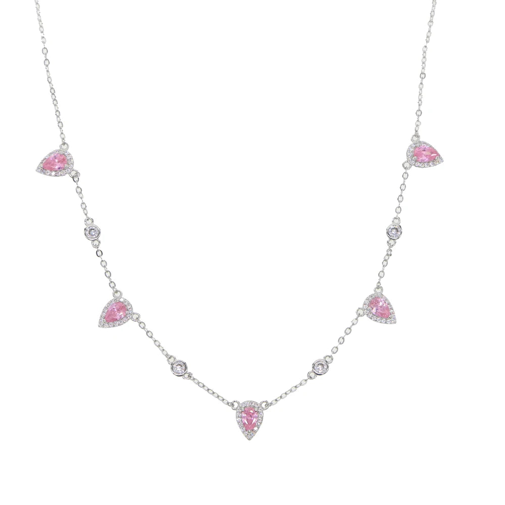 Boho Gold-Plated Pink Cubic Zirconia Choker | Elegant Geometric Pendant Necklace for Women