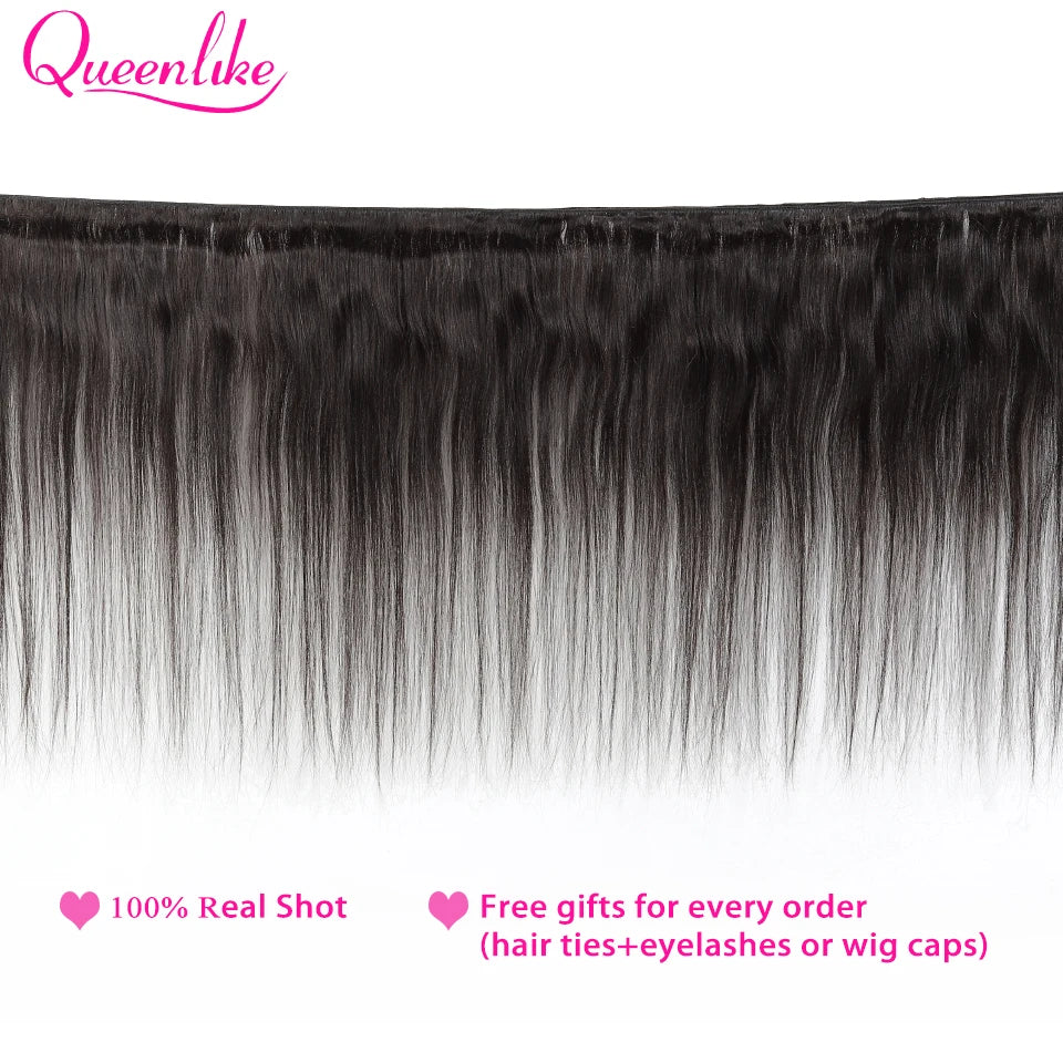 Queenlike 30inch Straight Human Hair Bundles With Closure Brazilian Raw Hair Weave Bundles With 2x6 Deep Kim Closure and Bundles