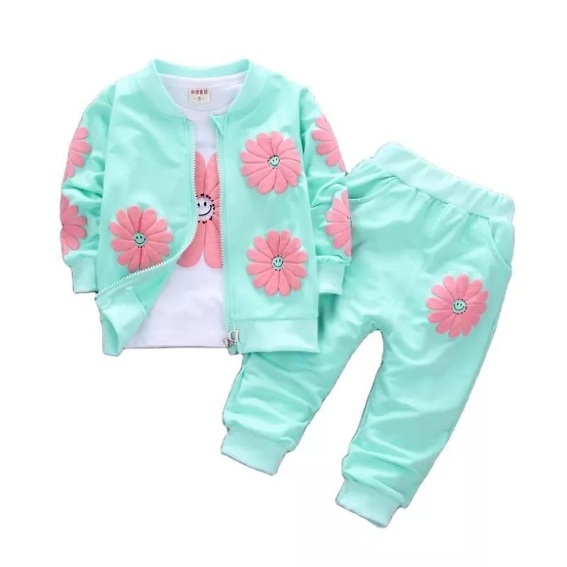 Children's Garment Spring And Autumn New Girl Pure Cotton Printing Three-piece Child Suit 0-4y