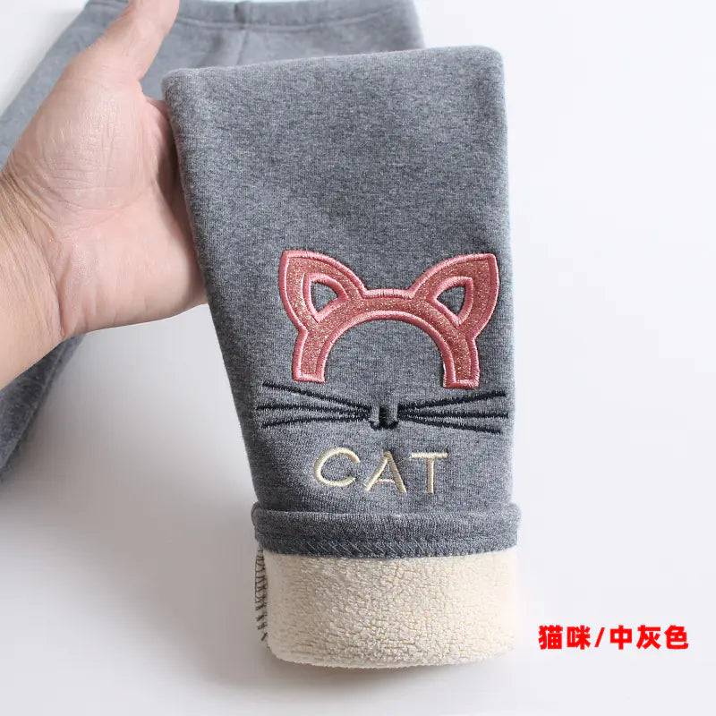 Winter Fleece-Lined Cotton Leggings for Girls