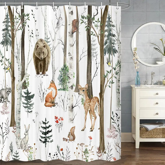 Rustic Forest Shower Curtains Rustic Lodge Cabin Shower Curtain Woodsy RV Shower Curtain wildlife Animals woodland Shower Curtain Campers Shower Curtain Camping Bathroom Set with Hooks 47X64 Inch
