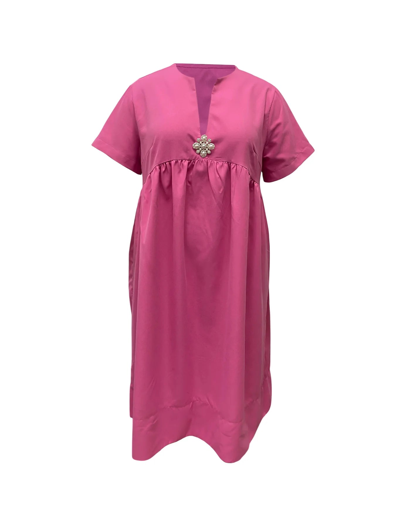 Women’s Casual V-Neck A-Line Shirt Dress – Cinched Waist, Short Sleeves, All-Season Comfort