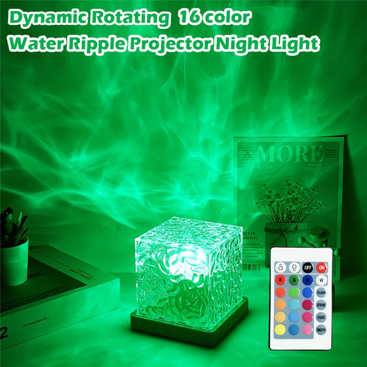 Dynamic Water Ripple Night Light: 16-Color Projector Lamp for Bedroom, USB Powered with Remote, Cool LED Wall Light for Gaming Room Decor