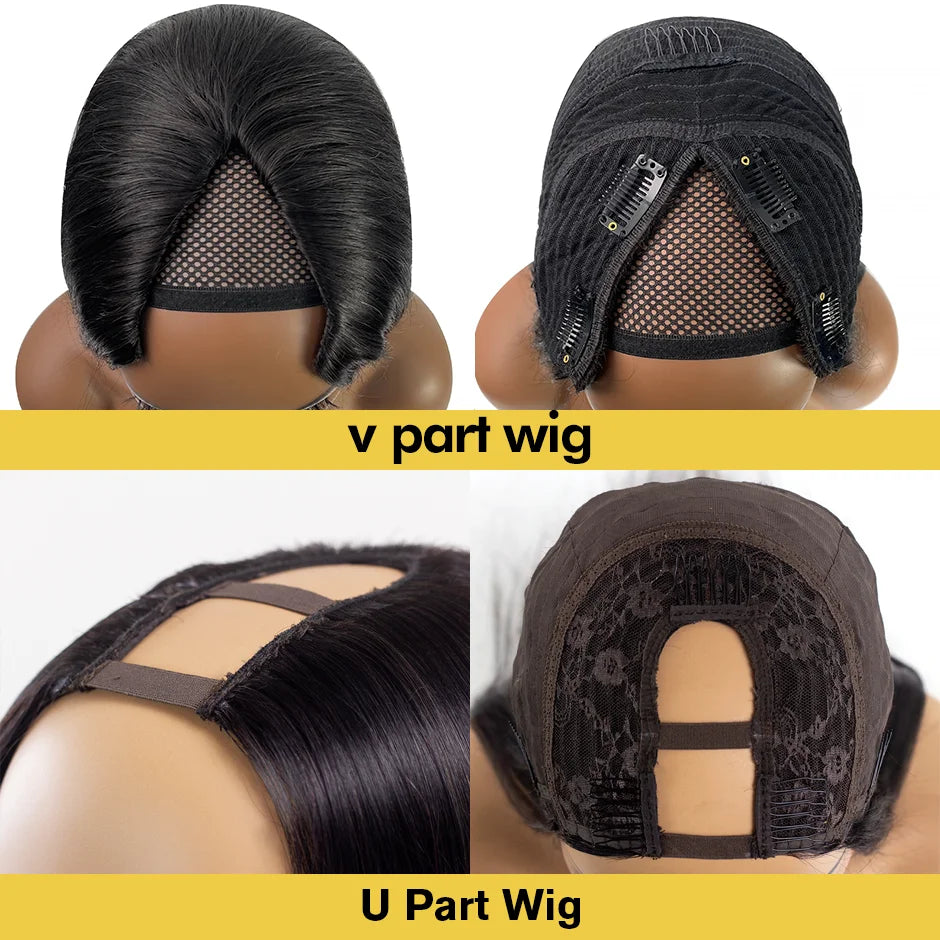 Curly V Part Wig Human Hair 250% Glueless - for Women Brazilian Remy Deep Wave 30 32 34 Inch Wig