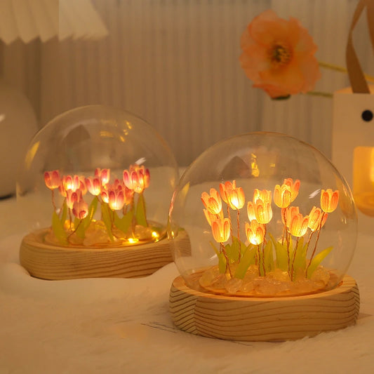 Handmade LED Tulip Flower Night Light – Elegant Bedroom Decor & Unique Gift