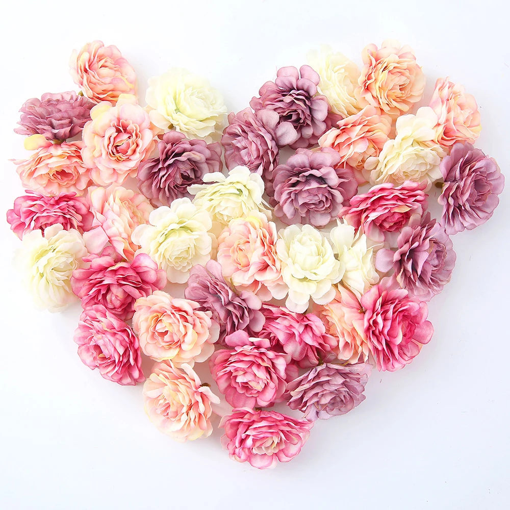 10PCs Rose Artificial Flowers 4.5cm Fake Flower Head for Christmas Marriage Wedding Decoration Home Decor DIY Garland Accessory