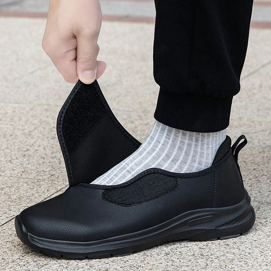 Men's Wide Fit Comfort Walking Shoes – Adjustable Hook & Loop Leather Sneakers for Swollen Feet, Breathable Orthopedic-Inspired Casual Shoes