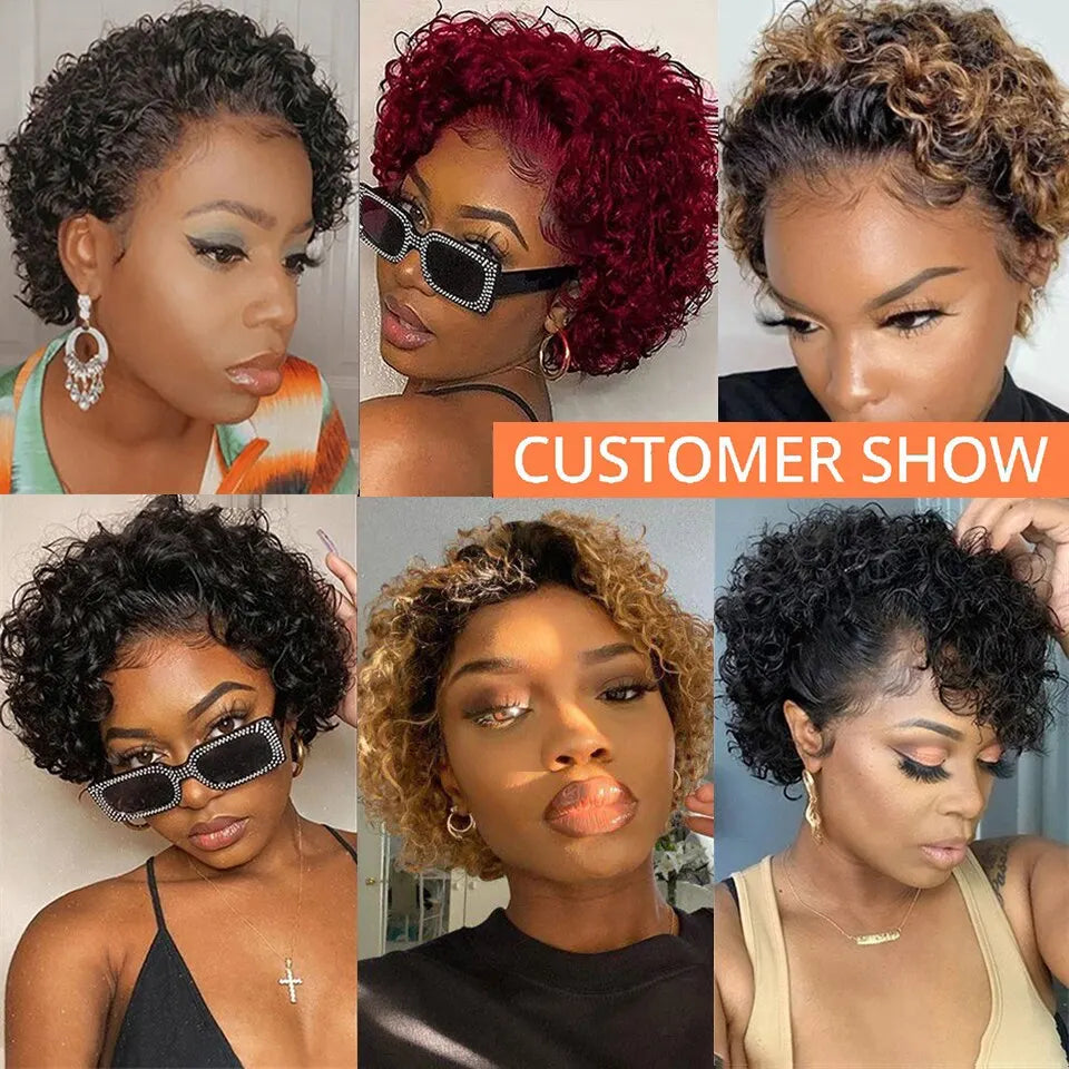 Short Curly Lace Front Human Hair Wigs For Women - Brazilian Water Wave