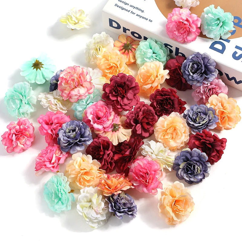 10PCs Rose Artificial Flowers 4.5cm Fake Flower Head for Christmas Marriage Wedding Decoration Home Decor DIY Garland Accessory
