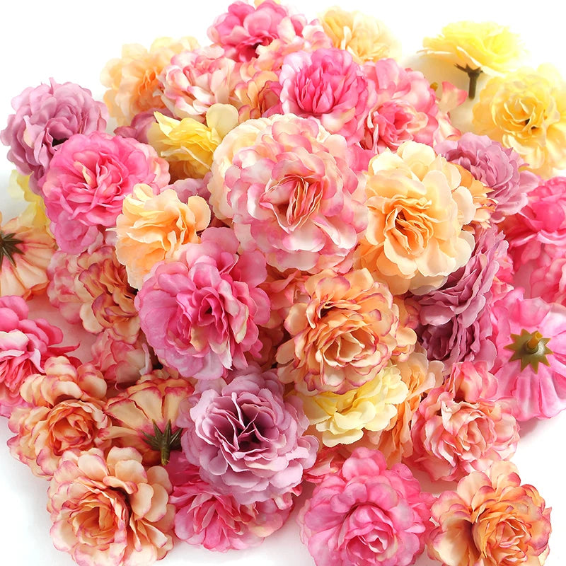 10PCs Rose Artificial Flowers 4.5cm Fake Flower Head for Christmas Marriage Wedding Decoration Home Decor DIY Garland Accessory