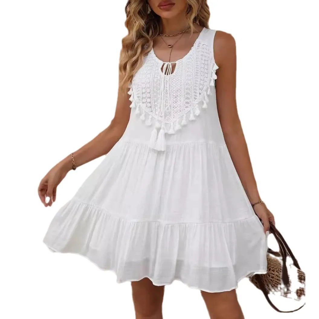 Women's White Lace Mini Dress – Sleeveless Beach Resort Style (Spring/Summer 2025)