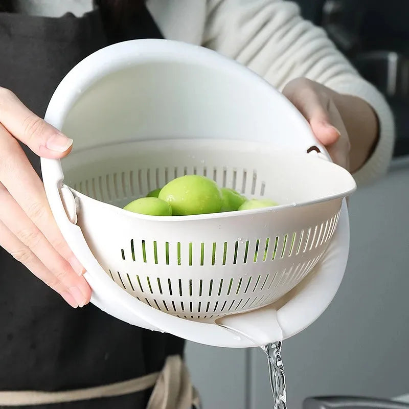 Kitchen Rotatable Double Drain Basket