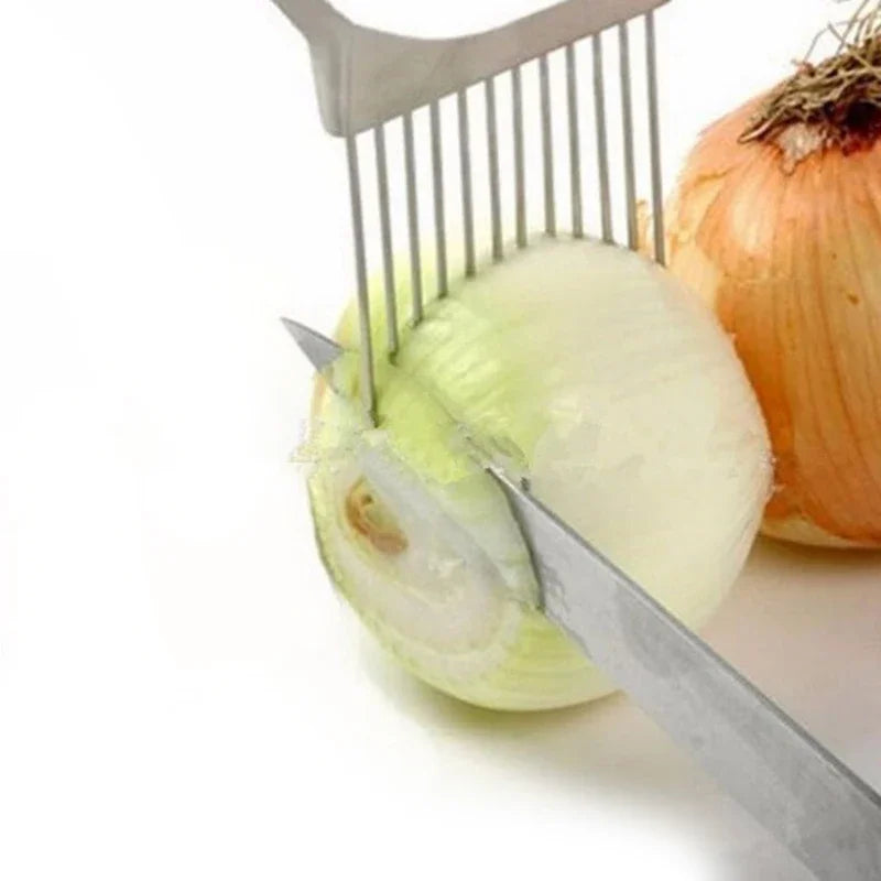 Stainless Steel Onion Needle / Fruit Slicer Tomato Cutter Cutting Safe Aid Holder Kitchen Accessories Tools