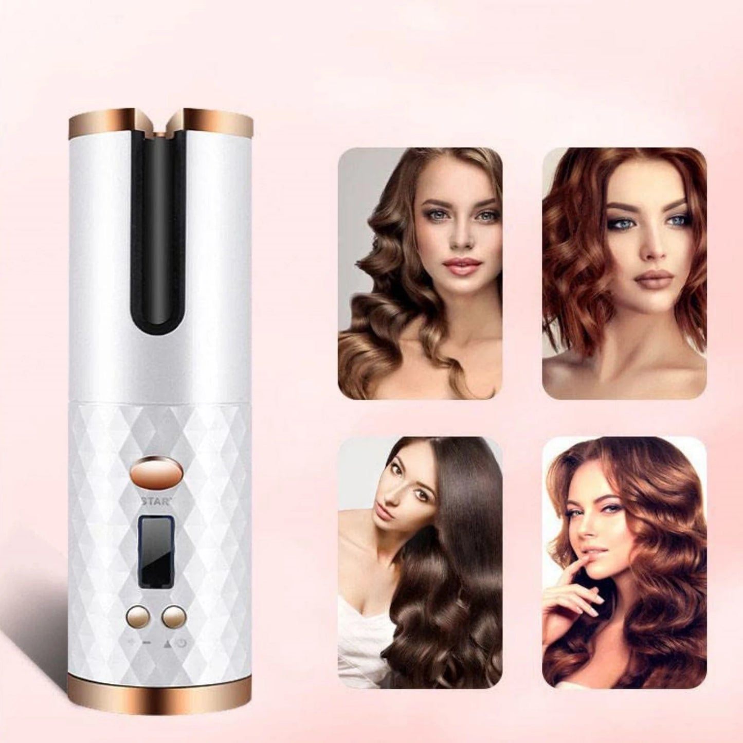 Cordless Automatic Hair Curler with LCD Display – 6 Temperature Modes, Rotating Ceramic Barrel for Effortless Waves & Curls